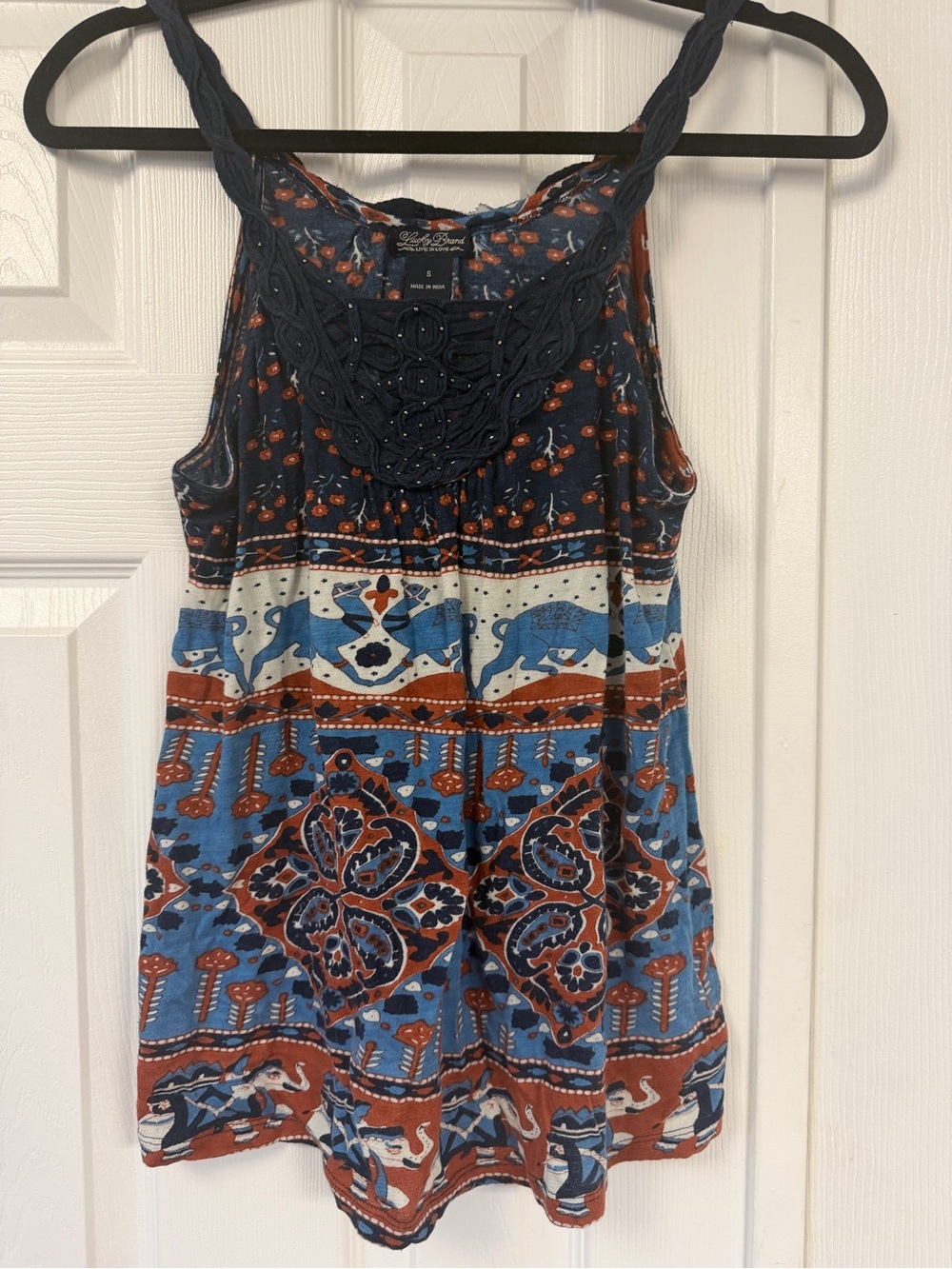 Lucky Brand Navy and Rust Printed Boho Tank Dress